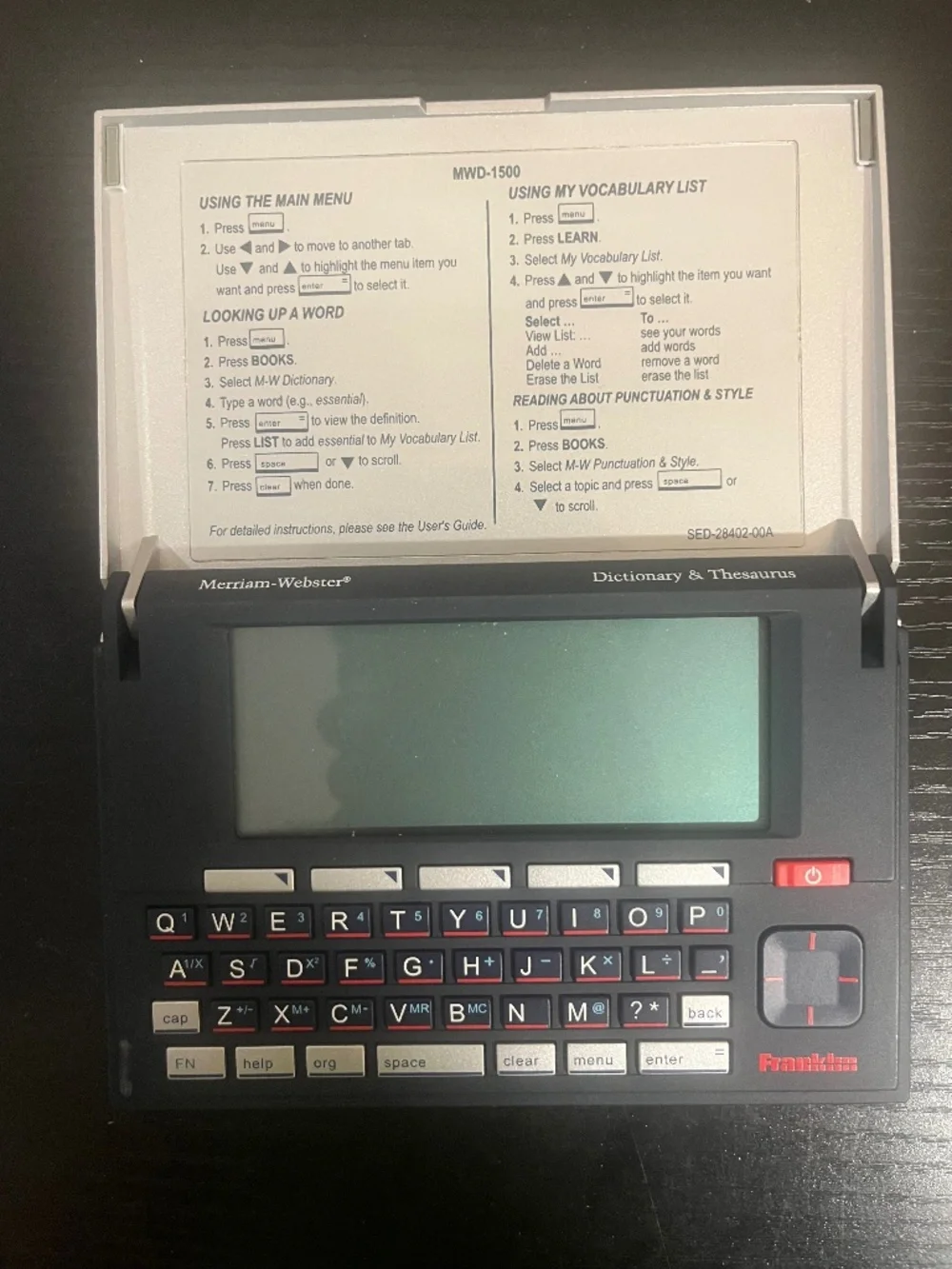 Franklin Merriam-Webster MWD-1500 Electronic Dictionary Thesaurus Speller